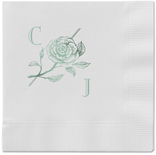 Romantic Rose Napkin, Green, White