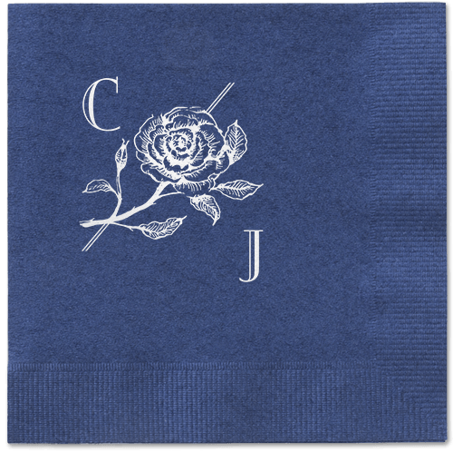 Romantic Rose Napkin, White, Navy, white