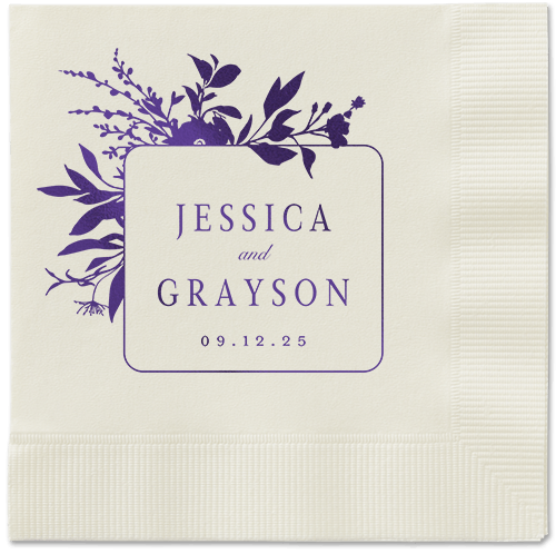 Floral Filigree Napkin, Purple, Ecru, purple