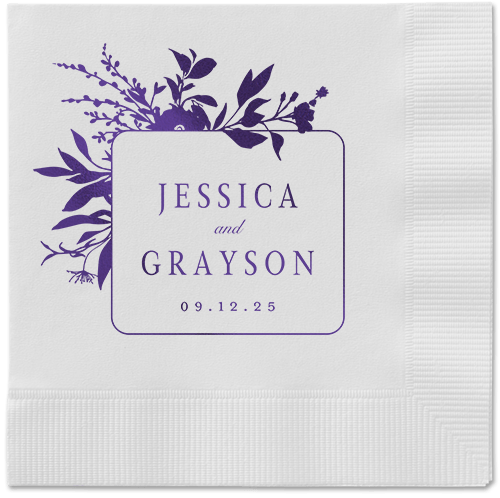 Floral Filigree Napkin, Purple, White, purple