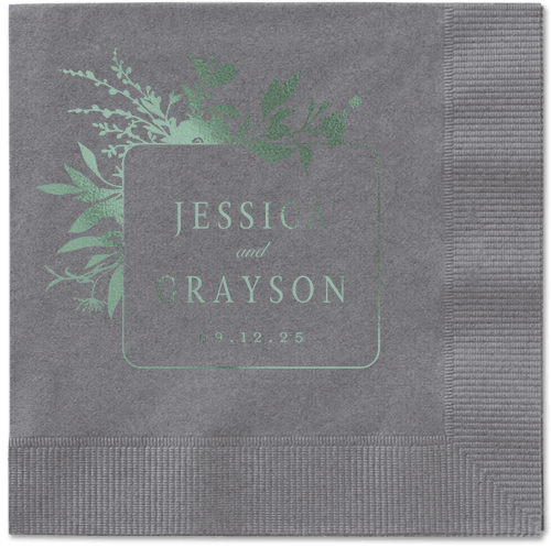 Floral Filigree Napkin, Green, Pewter, sage