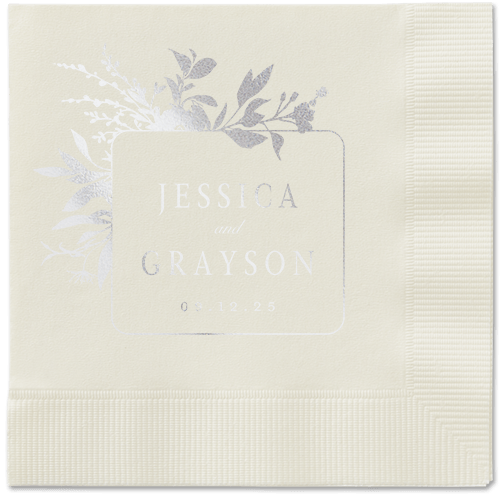 Floral Filigree Napkin, Grey, Ecru, silver