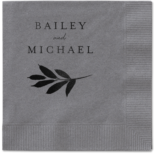 Pressed Leaves Napkin, Black, Pewter, black