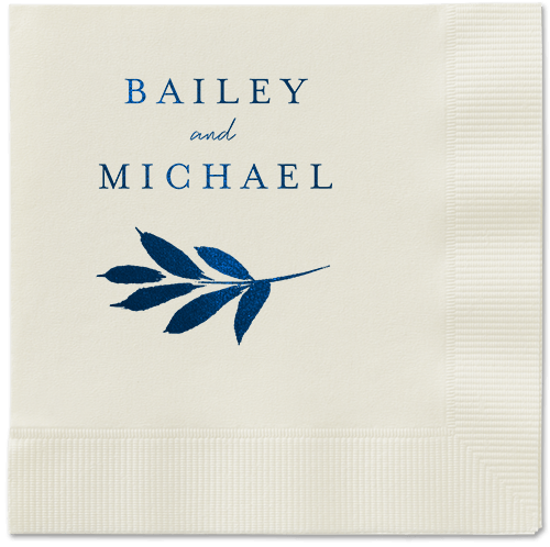 Pressed Leaves Napkin, Blue, Ecru, midnight
