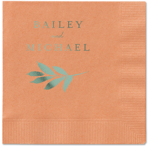 Pressed Leaves Napkin, Green, Coral, sage