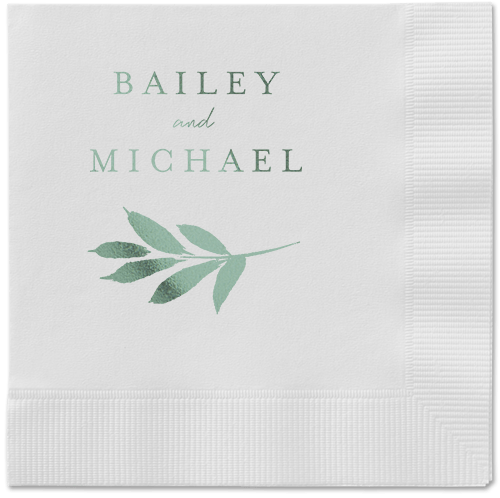 Pressed Leaves Napkin, Green, White, sage