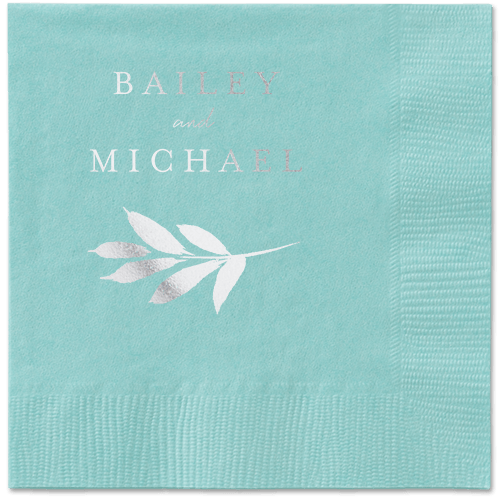 Pressed Leaves Napkin, Grey, Aqua, silver