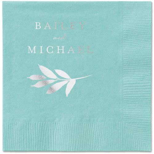 Pressed Leaves Napkin, Grey, Aqua