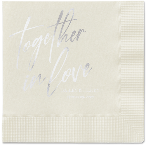Cursive Captions Napkin, Grey, Ecru