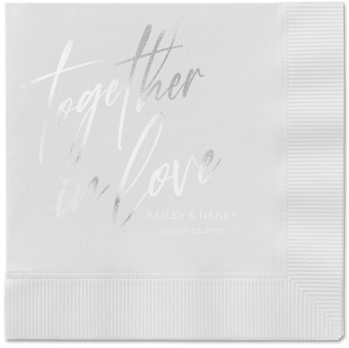 Cursive Captions Napkin, Grey, White, silver