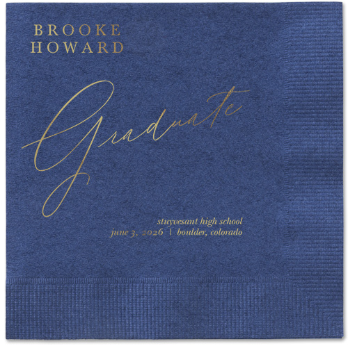 Graceful Touch Napkin, Yellow, Navy, gold-metallic