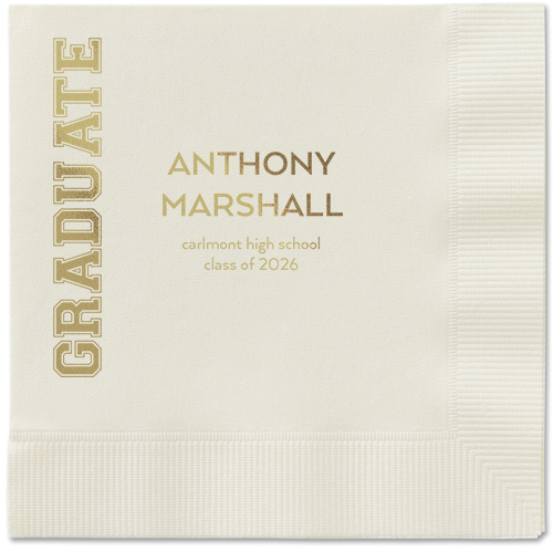 Varsity Headline Napkin, Yellow, Ecru, gold-metallic