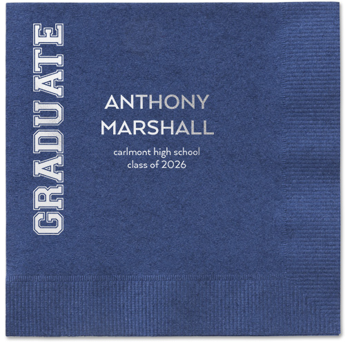 Varsity Headline Napkin, Grey, Navy, silver