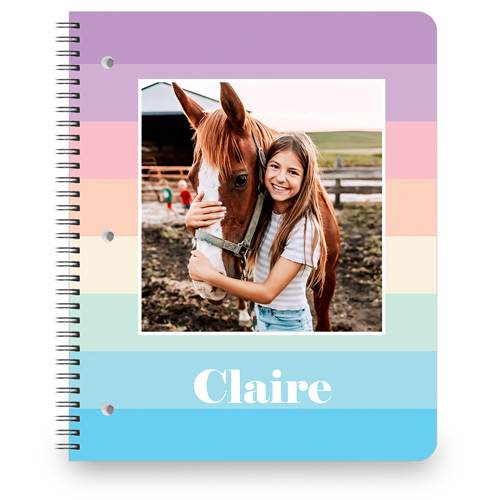 Pastel Bold Stripes Large Notebook, 8.5x11, White, white