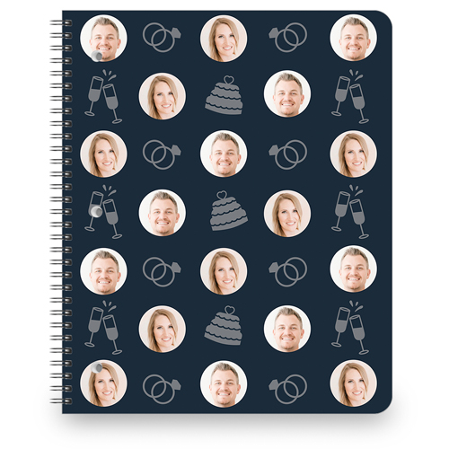 Floating Faces and Celebrations Large Notebook, 8.5x11, Black, silhouette