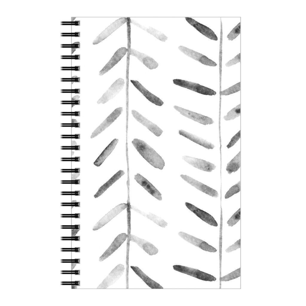 Noir Watercolor Abstract Geometrical Pattern for Modern Home Decor Bedding Nursery Painted Brush Strokes Herringbone Notebook, 5x8, White