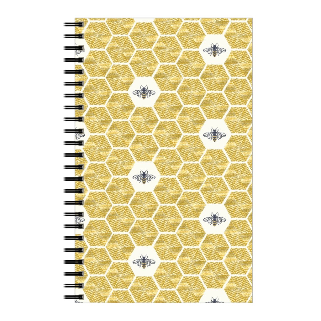 Bees Stitched Honeycomb - Gold Notebook, 5x8, Yellow, Classic Yellow