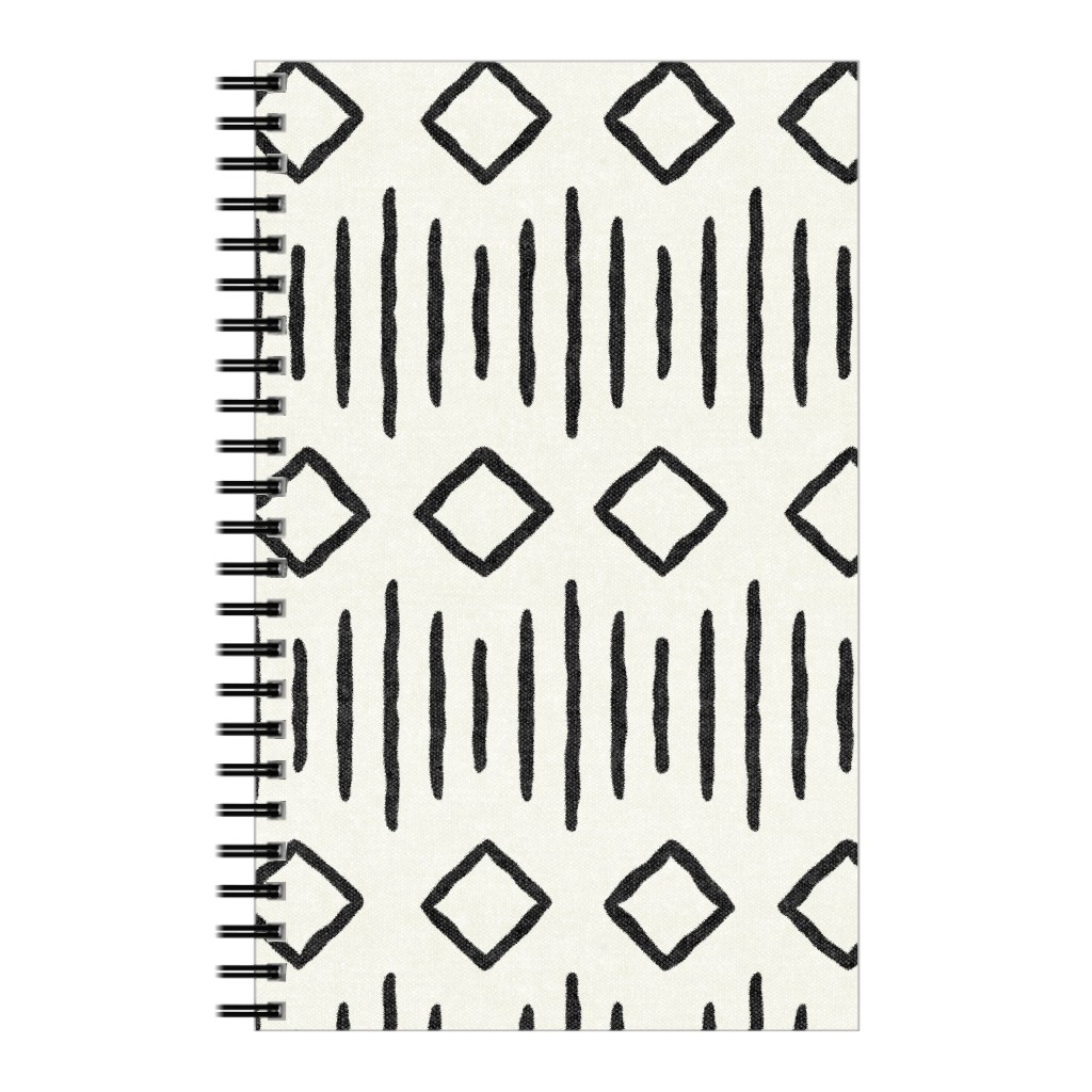 Diamond Fall - Mud Cloth - Onyx on Bone - Mudcloth Farmhouse Tribal - Lad19bs Notebook, 5x8, Beige