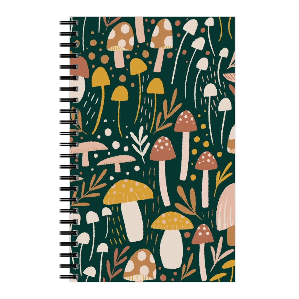 Woodland Mushroom Meadow - Green Notebook, 5x8, Green