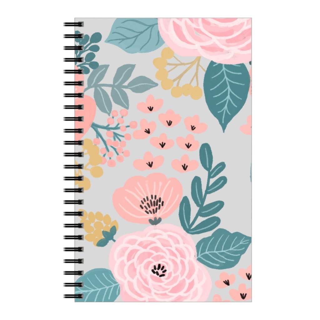 June Botanicals - Gray Notebook, 5x8, Pink, Bright Pink