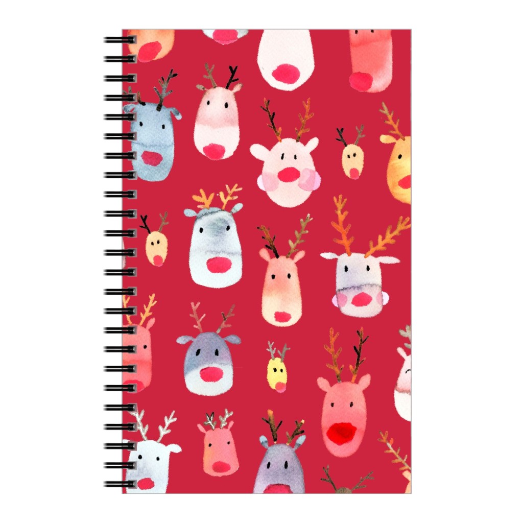 Rudolph Reindeers Notebook, 5x8, Red