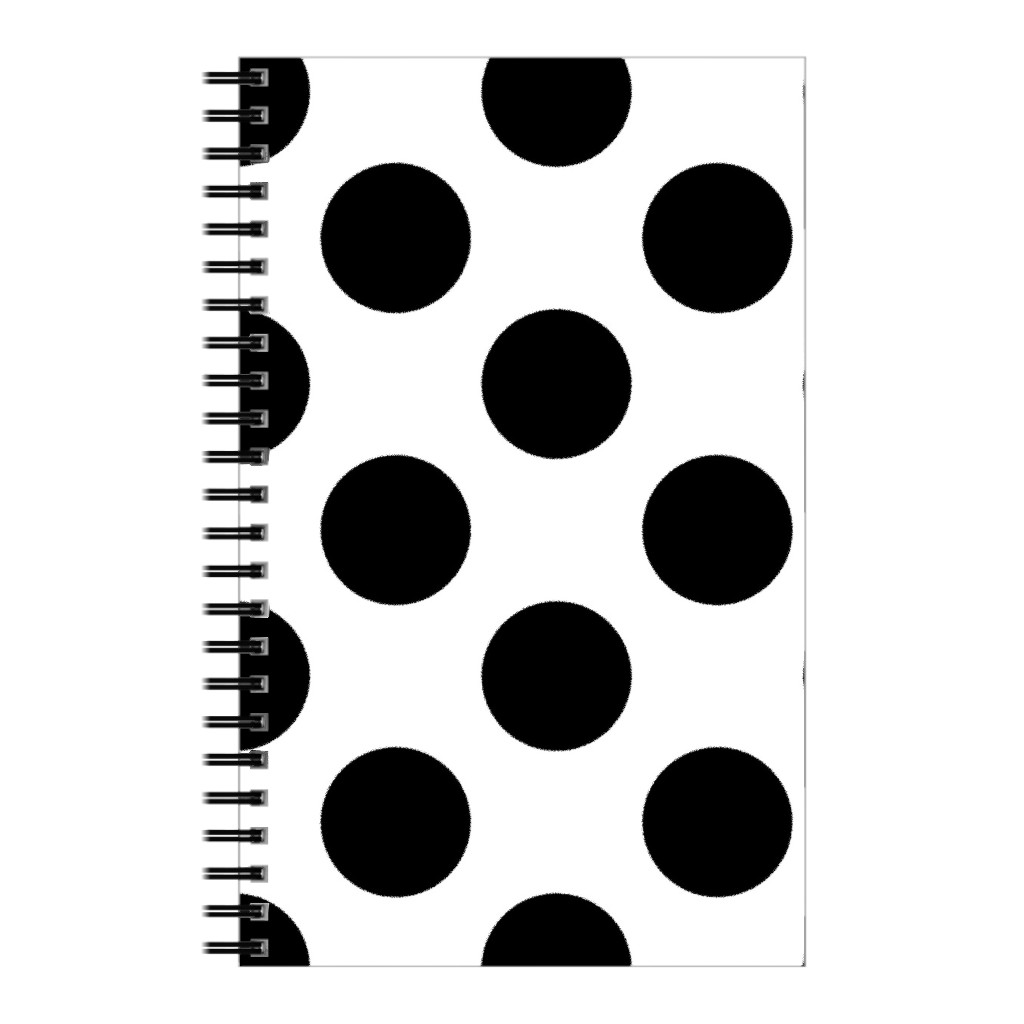 Polka Dot - Black and White Notebook, 5x8, Black, Black