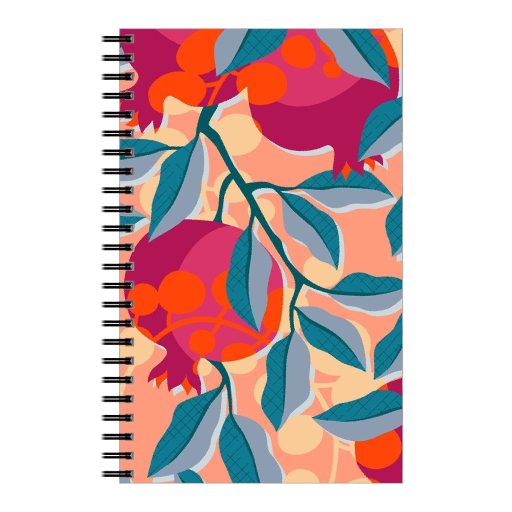 Retro Pomegranate- Pink and Blue Notebook, 5x8, Multicolor