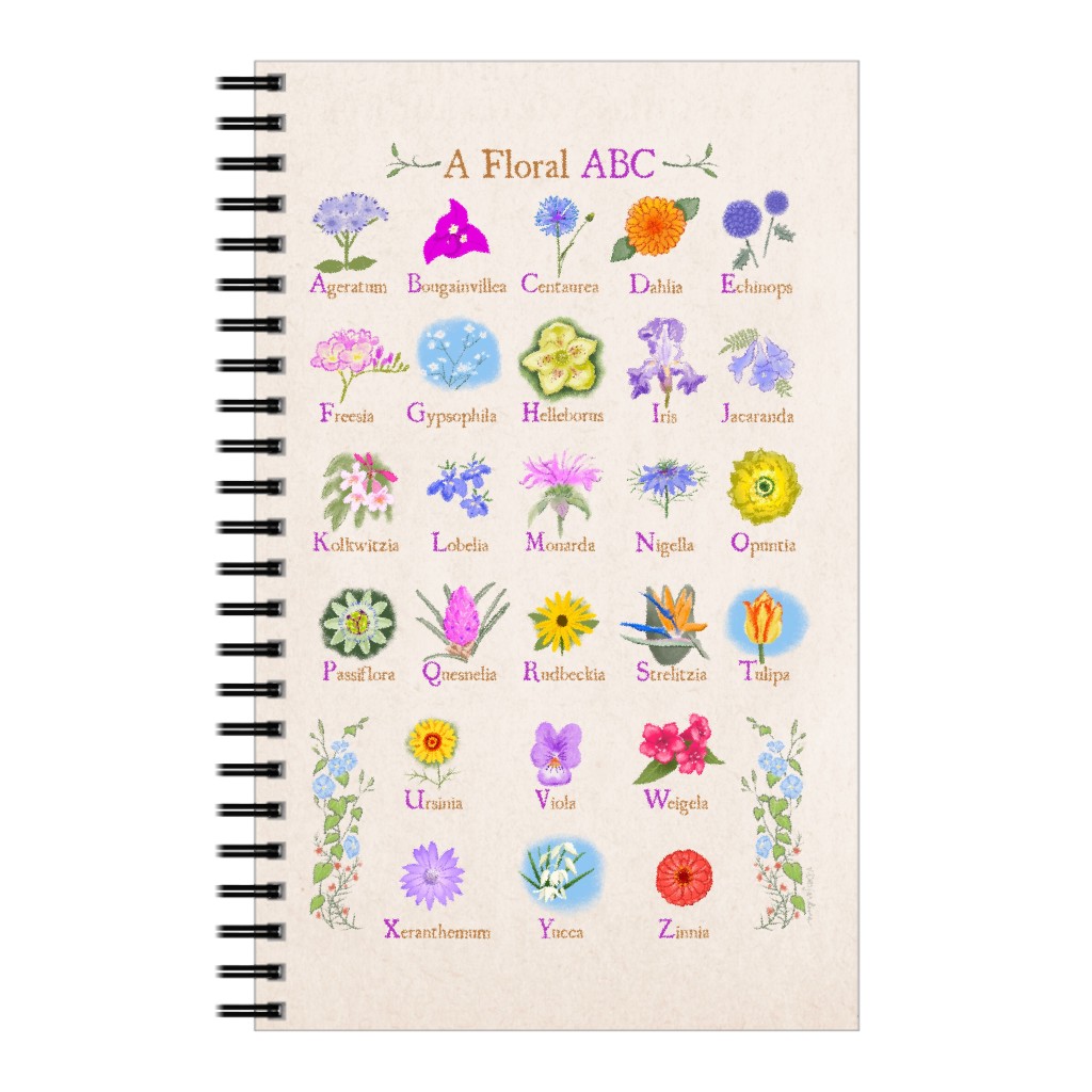Floral Abcs - Multi on Pink Notebook, 5x8, Multicolor