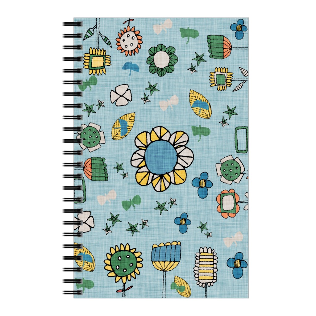 Abstract Hand Drawn Flowers Notebook, 5x8, Blue