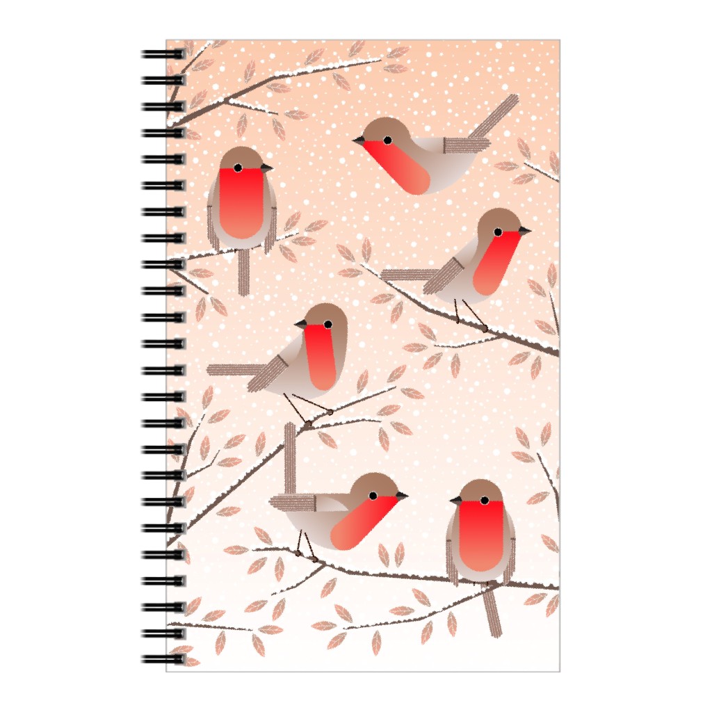 Robins in Winter Notebook, 5x8, Red