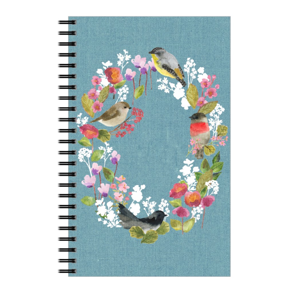 Winter Birds in the Garden Wreath - Blue Notebook | Shutterfly