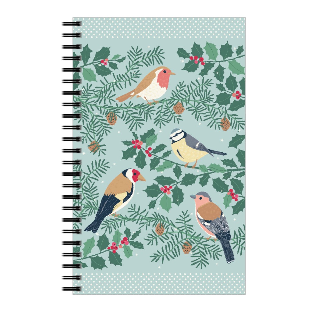 Robin & Friends, Winter Garden Birds - Blue Notebook, 5x8, Blue