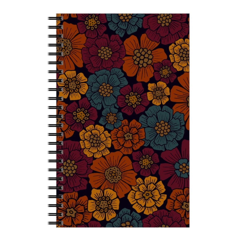 Burgundy, Rust, Mustard & Teal Floral Notebook, 5x8, Red