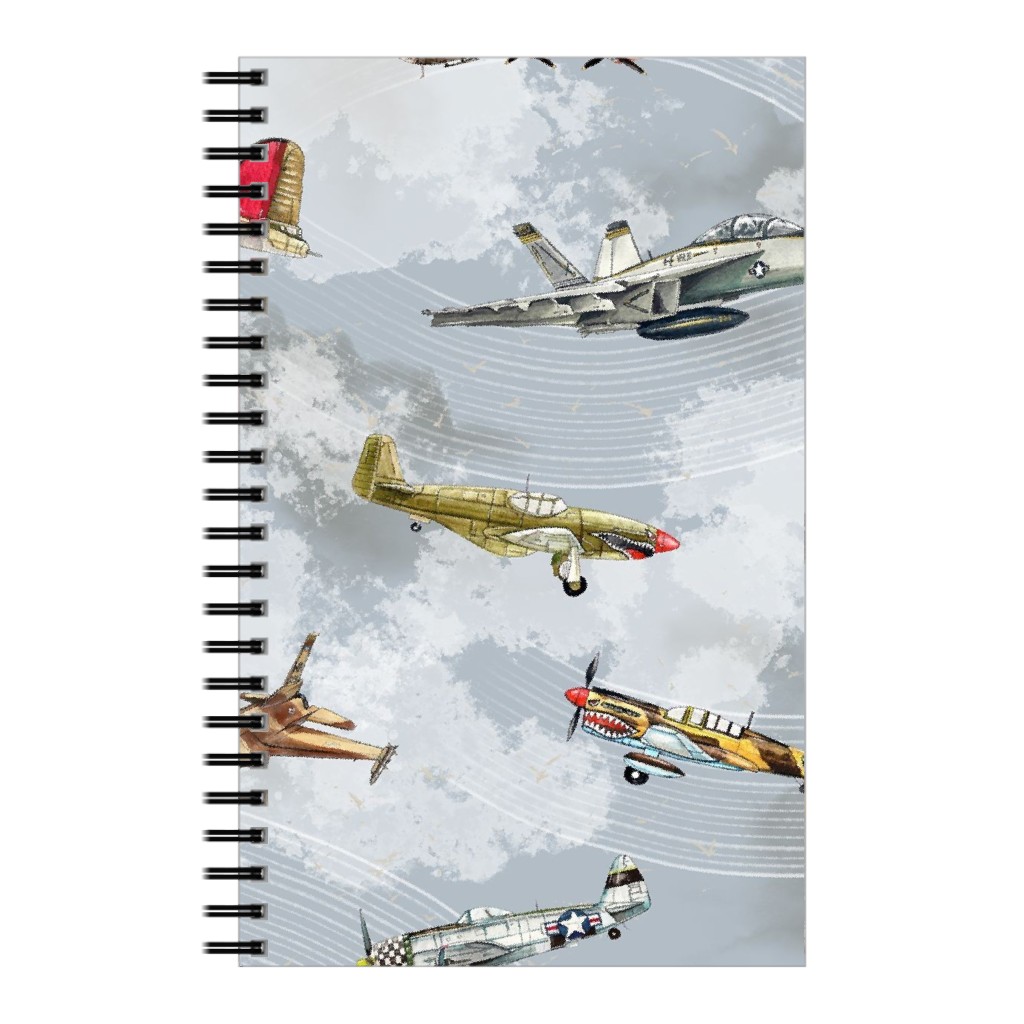 Military Planes Notebook, 5x8, Gray, Silver