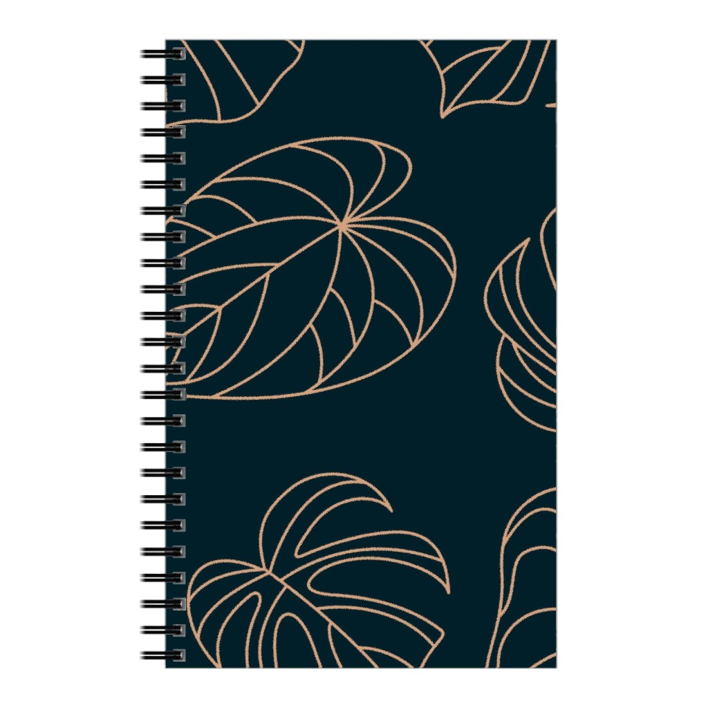 Minimalist Monstera Leaves - Dark Notebook, 5x8, Blue, True Blue