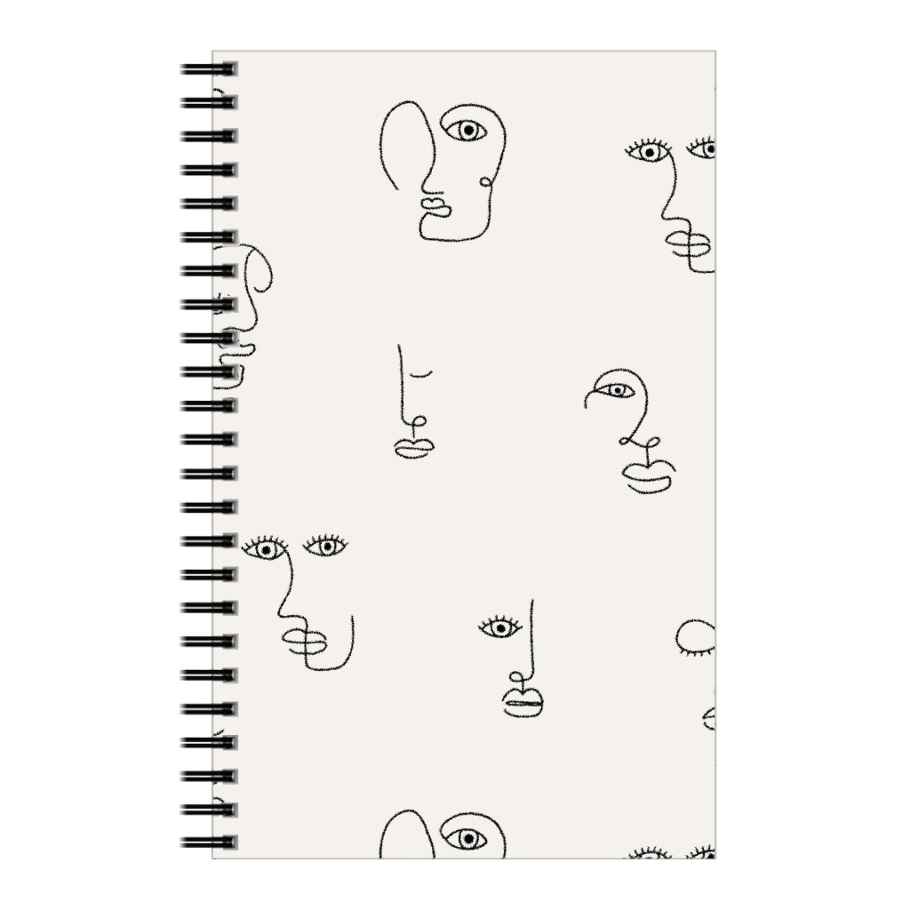 Minimalist Feminist Faces - Line Drawing Notebook, 5x8, Beige