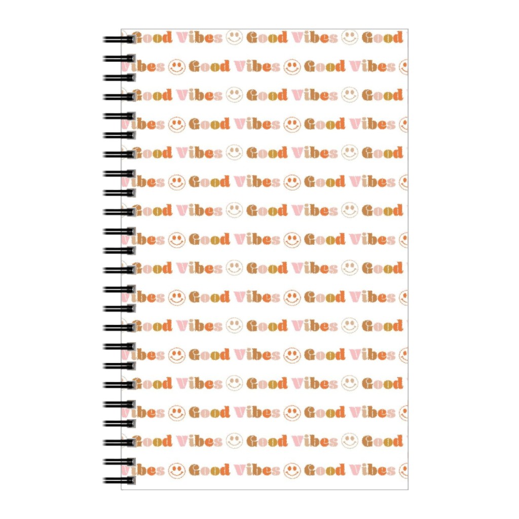Good Vibes - Retro 70s Smiley Face - Earthy Notebook, 5x8, Orange, Orange