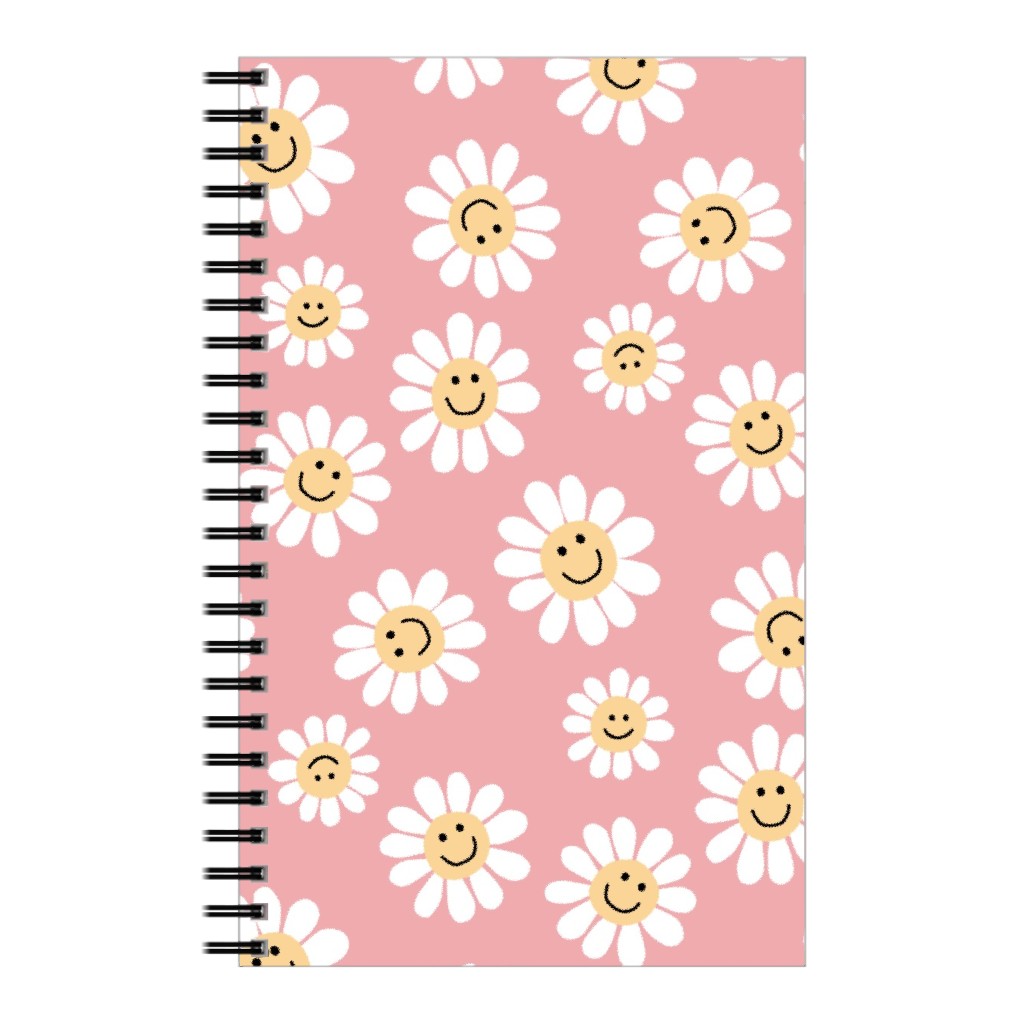 Smiley Daisy Flowers - Pink Notebook, 5x8, Pink