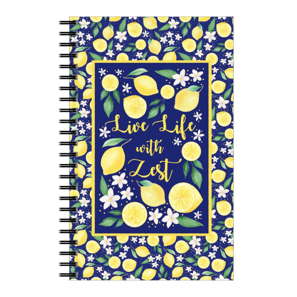 Live Life With Zest - Lemon Slices & Flowers Notebook, 5x8, Yellow