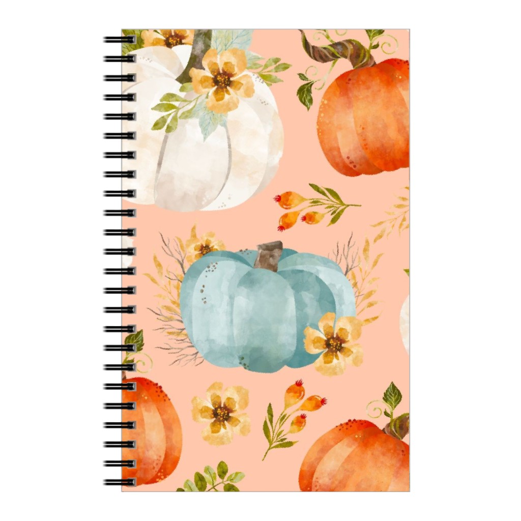 Rustic Farmhouse Pumpkins on Pale Peach Notebook, 5x8, Orange