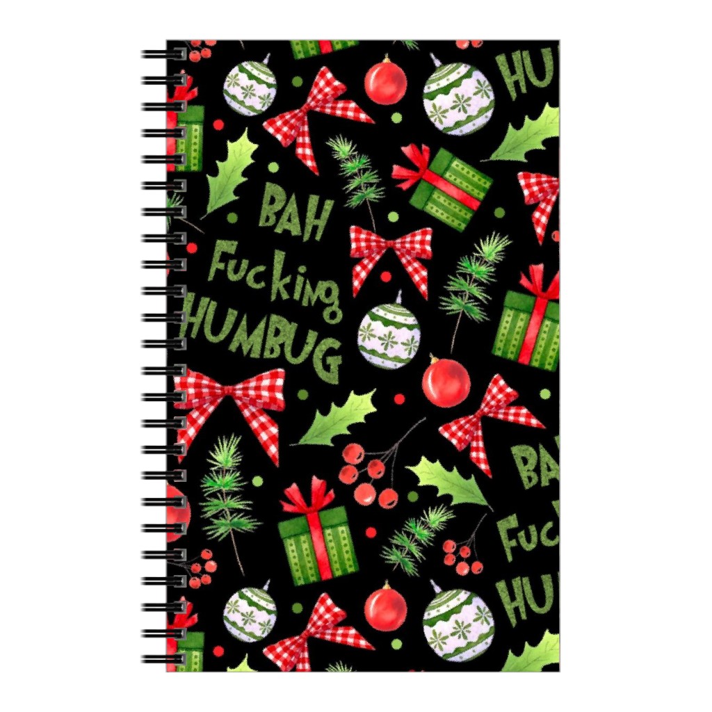 Bah Fucking Humbug Sarcastic Christmas on Black Notebook, 5x8, Multicolor