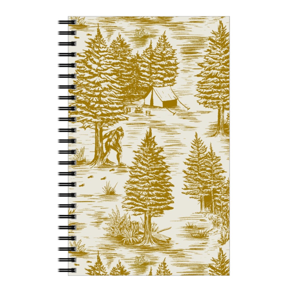 Bigfoot Sasquatch Toile De Jouy Notebook, 5x8, Yellow, Mustard