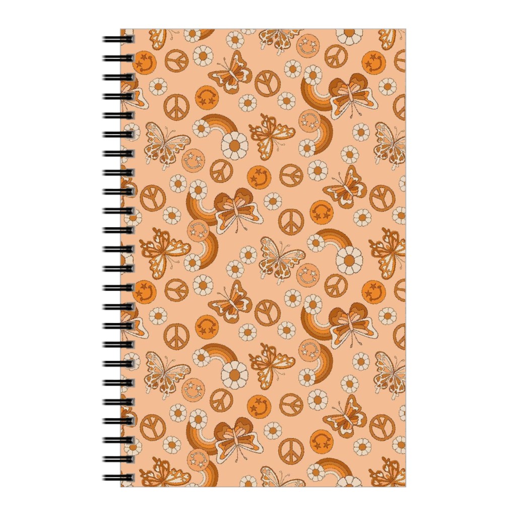 Peace Butterfly Boho - Orange Notebook, 5x8, Orange, Orange