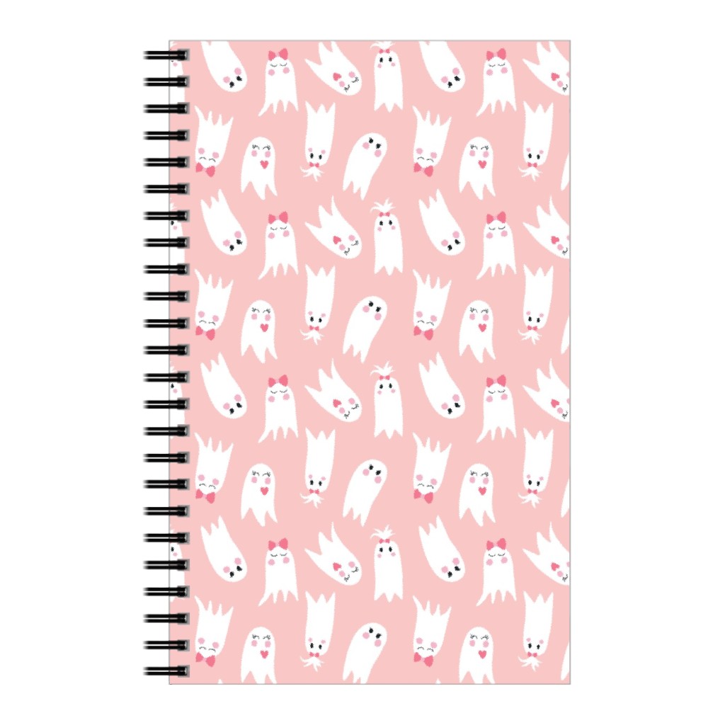 Sweet White Ghosts on Pink Notebook, 5x8, Pink, Bright Pink