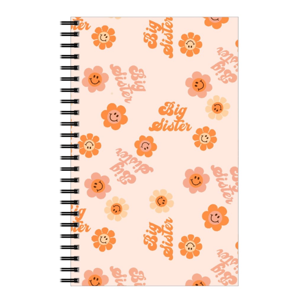 Big Sister Boho - Retro Smiley Floral Design - Muted Notebook, 5x8, Pink