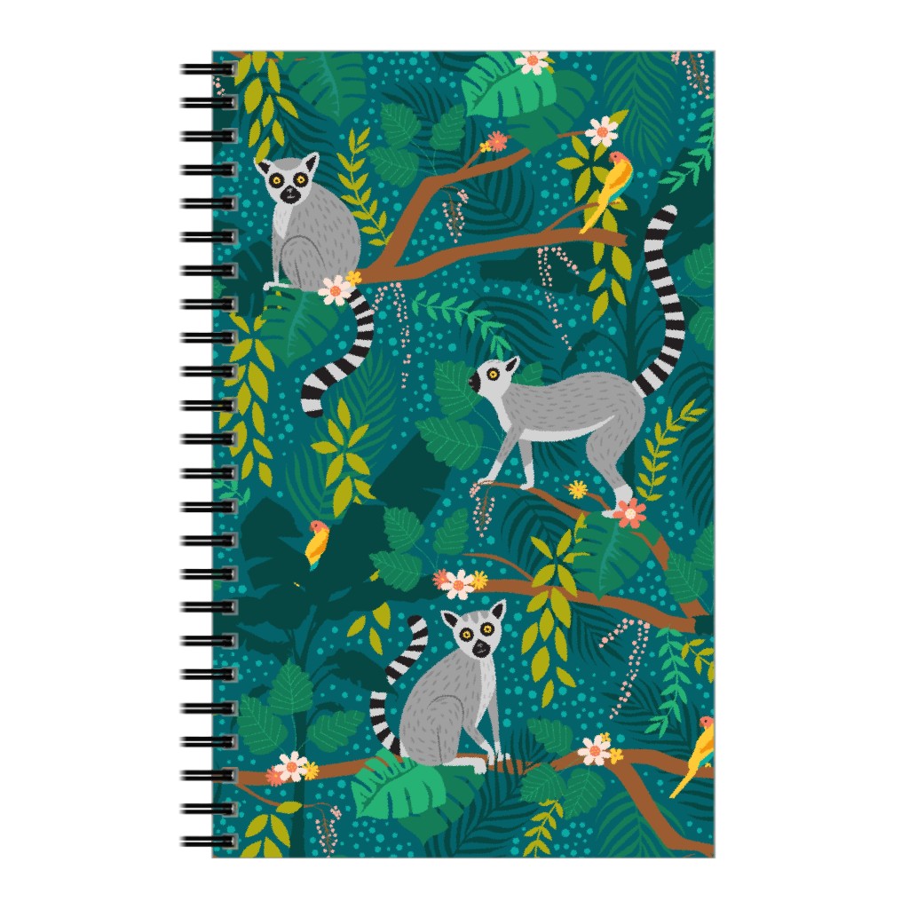 Lemurs in a Jungle Notebook, 5x8, Green, Tropical