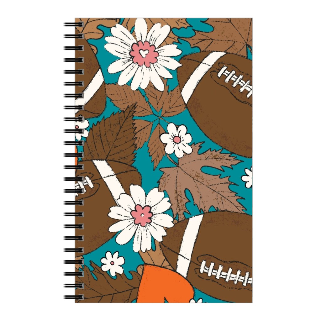 Football Fall and Florals Notebook, 5x8, Blue, Aqua