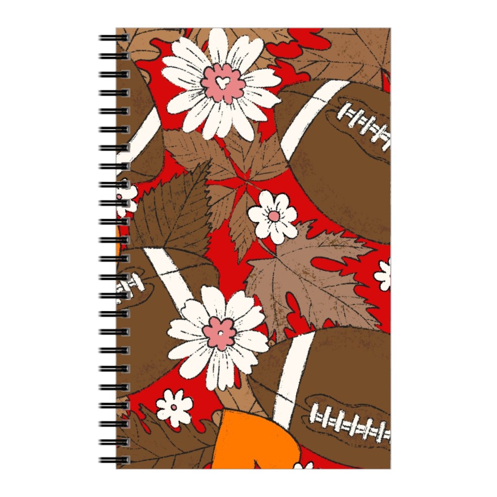 Football Fall and Florals Notebook, 5x8, Red