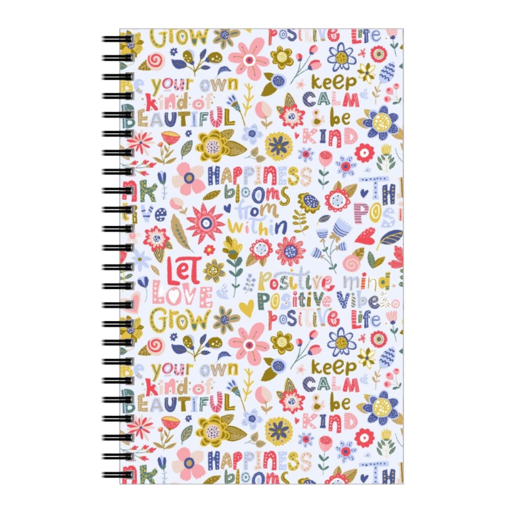 Positive Vibes - Motivational Sayings Floral - Multi Notebook, 5x8, Multicolor