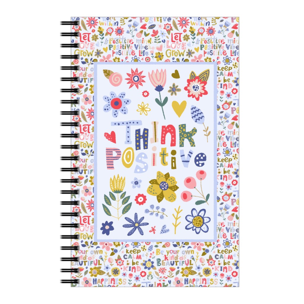Think Positive Inspirational Floral Notebook, 5x8, Multicolor
